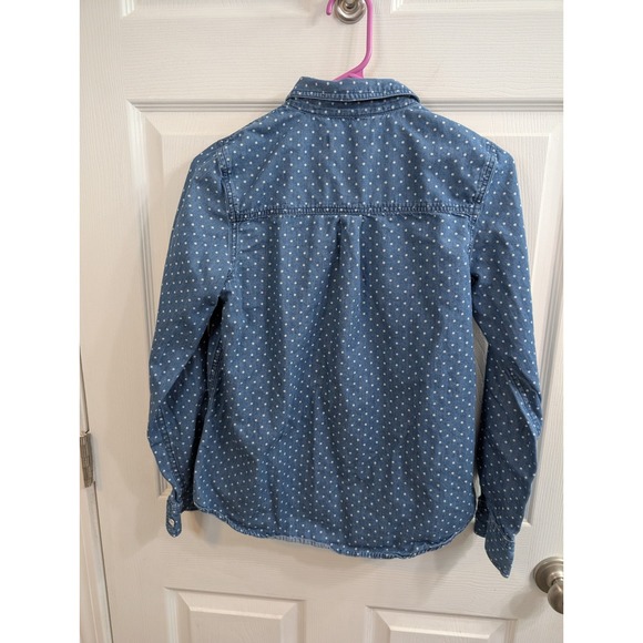 Love Hanna Polka Dot Denim Shirt Womens Blue Chambray Button Up - Size 6 - Picture 2 of 6